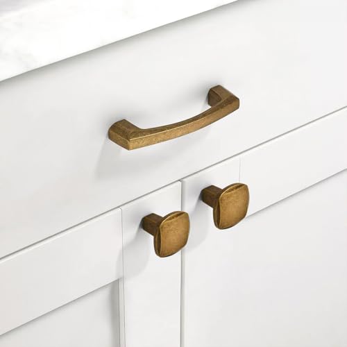 Asidrama 10 Pack 3 inch Antique Brass Kitchen Cabinet Handles - color: Antique Brass, size: 3" Hole Center(76mm)