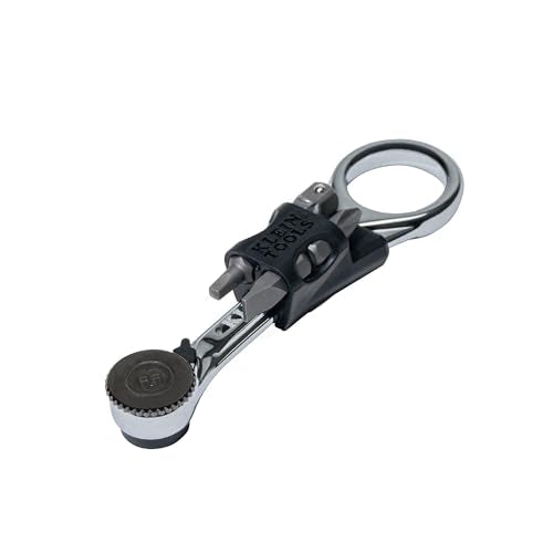 Klein Tools 65200MAG Slim-Profile Magnetic Mini Ratchet, 90-Tooth Ratchet Screwdriver Set with 1/4-Inch Nut Driver, 4 Bit Storage, Includes Phillips, Slotted, Square, and Nut Driver Adapter - size: Magnetic