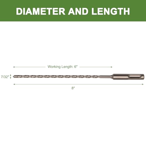 7/32" x 8" SDS Plus Hammer Drill Bits Masonry Drill Bits Carbide Tipped for Concrete, Brick, Block, Stone, 2 Pack