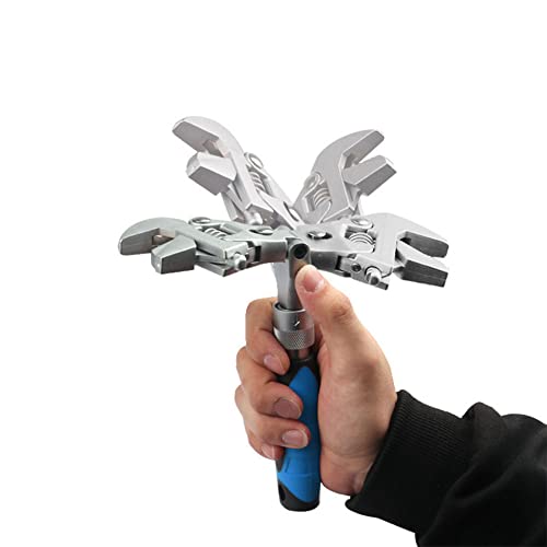 2 in 1 Flex Head Adjustable Wrench, Reversible Jaw Pipe Wrench with 10”-12” Retractable Extension Shank and 180⁰ Rotatable Head