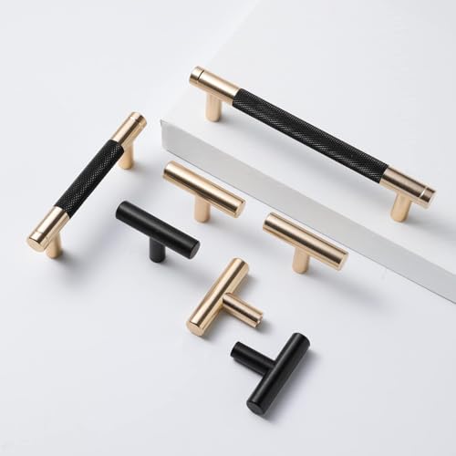 12 Pack 5 Inch 128 mm Knurled Cabinet Handles Cabinet Pulls Aluminum Handles Pulls Gold and Black Oxidation Finish with Diamond Pattern 6" Length (5" Hole Center) - color: Gold and Black, size: 5 Inch