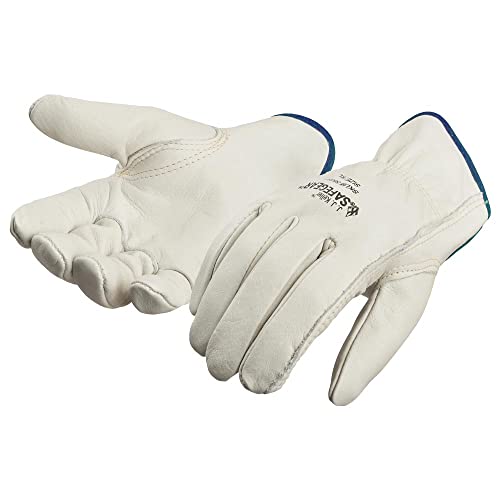 SAFEGEAR Cowhide Leather Work Gloves with Keystone Thumb - color: White, size: Medium (Pack of 3)