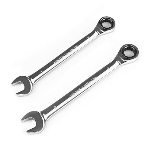 Egofine 7mm Wrench and 9mm Ratchet wrench, Metric Ratcheting Wrench Set, Industrial Grade Gear Spanner with 12 Point Box End, 72-Teeth Ratchet, Chrome Vanadium Steel - size: 7+9mm