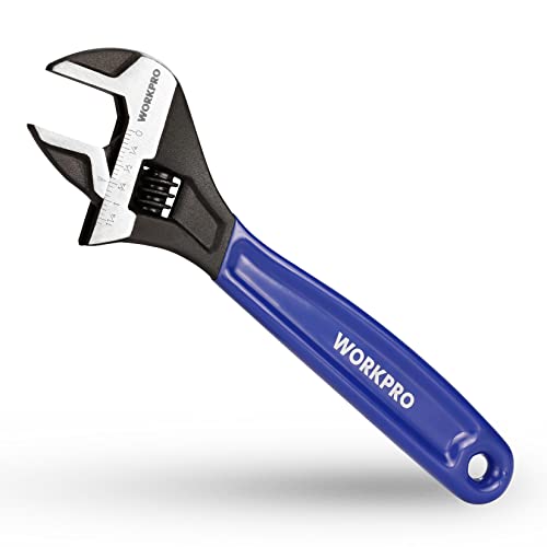 WORKPRO 10-Inch Adjustable Wrench, Cr-V Steel Wide Jaw Black Oxide Wrench - color: Blue, size: 10-Inch