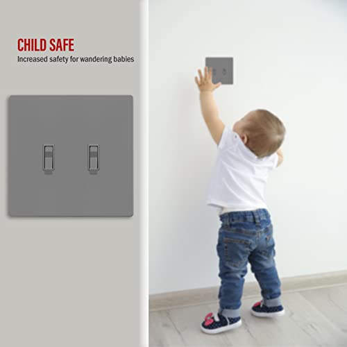 ENERLITES Screwless Double Toggle Light Switch Wall Plate Cover, Gray - color: Gray, size: Screwless