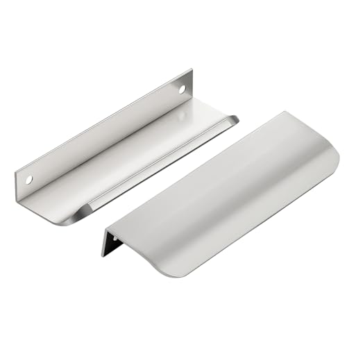 Brushed Nickel Cabinet Handles Finger Edge Pulls 5 Inch CC 10 Pack - color: Silver, size: 128mm/5" Overall Length