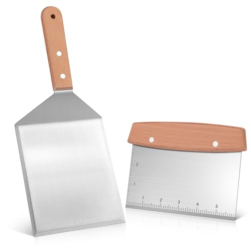 Flyisland Blackstone Bench Scraper and Grill Spatula Set, Stainless Steel Heavy Duty Hamburger Turner with Cutting Edges, Flat Top Griddle Pancake Flipper - style: Spatula and Scraper