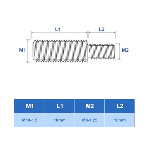 uxcell M8x10mm to M10x10mm Double End Threaded Stud Screw Bolt, 8Pcs 304 Stainless Steel Thread Reducer Adapter for Furniture Machinery Assembly Fastener - size: M8x10mm to M10x10mm