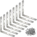 4 Pack Flat Mending Plate for Wood, Stainless Steel Straight Brackets Flat Repair Fixing Wood Brace Joining Plates Connector with Fixing Screws (8, L-Shaped Bracket 5 * 5in) - size: L-Shaped Bracket 5*5 in