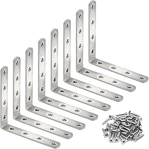 4 Pack Flat Mending Plate for Wood, Stainless Steel Straight Brackets Flat Repair Fixing Wood Brace Joining Plates Connector with Fixing Screws (8, L-Shaped Bracket 5 * 5in) - size: L-Shaped Bracket 5*5 in