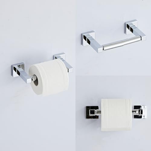 Chrome Bathroom Hardware Set 4 Pieces,Towel Bar Set Stainless Steel Wall Mounted, Includes 16In Hand Towel Bar, Towel Ring, Robe Towel Hooks,Toilet Paper Holder, Bathroom Towel Rack Set - color: Chrome-4pcs, size: 16Inch