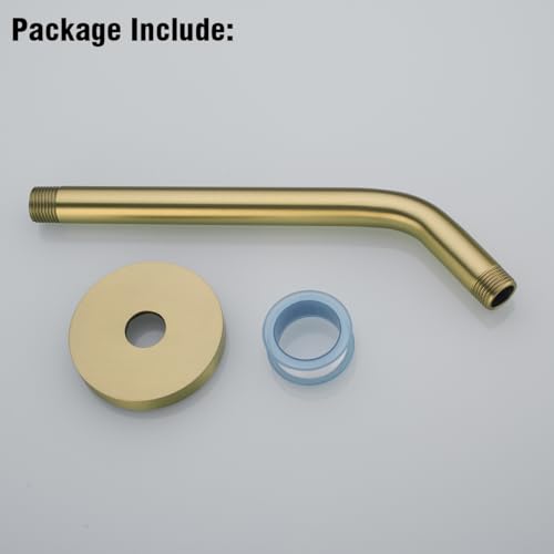 RANDOM 10 Inch Brushed Gold Shower Arm with Flange,90 Degree Rain Shower Head Extension Arm.RD91018-10-BG - color: 10″ Brushed Gold(Round Flange)