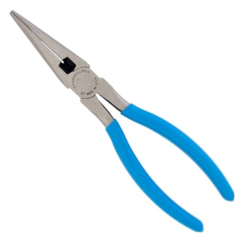 Channellock 317 8-Inch Long Nose Plier with Side Cutter | Needle Nose Pliers with Knife and Anvil - Style Side Cutter | Crosshatch Jaw Forged from High Carbon Steel for Maximum Grip on Materials | Specially Coated for Rust Prevention | Comfort Grips , Blu
