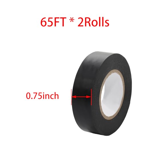 Black Electrical Tape PVC – 0.75” x 65’ 2 Rolls, High Adhesion, Waterproof & Heat-Resistant, Insulating Tape for Wire Repair, Automotive, Indoor Outdoor Use - color: Black