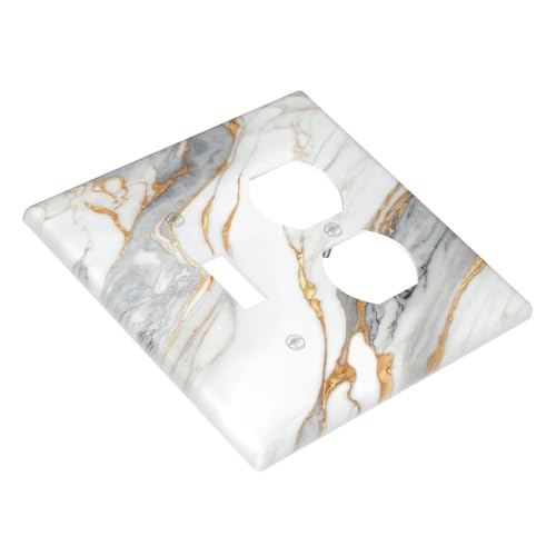 White Gray Gold Marble Light Switch Cover Decorative Wall Plate - color: 2 Gang 1 Toggle 1 Duplex Comb