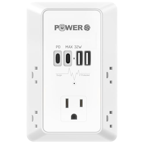 20W PD Fast Charging Wall Outlet with USB Ports (2C2A), Electrical Outlet Extender, Surge Protector, Wall Plug Adapter for Multiple Devices, Wall Socket Expander - size: PD-2C2A