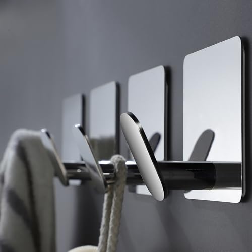 DELITON Adhesive Towel Hooks, 4 Pack Stainless Steel 26lb Max Mirror Silver - color: Mirror