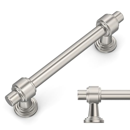 Amerdeco 10 Pack Brushed Satin Nickel Cabinet Pulls 3.75 Inch(96mm) Hole Center Drawer Pulls Cabinet Hardware Kitchen Cabinet Handles for Bathroom Dresser Pulls ZH0069 - color: Brushed Satin Nickel, size: 3.75" Hole Center