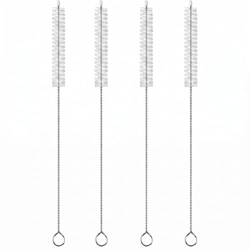 4 Pack Straw Cleaner Brush, Reusable Metal Handles Straw Cleaner Brush Extra Long for Stanley Mug 40, 30, 20 oz, 10mm Wide for Sippy Cup, Water Bottle and Tubes - color: Clear*4