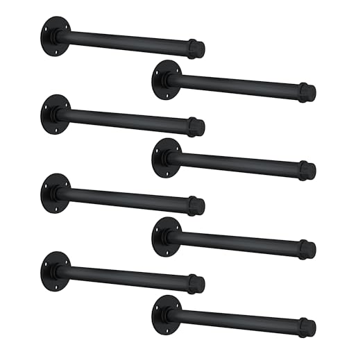 Metal Pipe Shelf Brackets for 12 Inches Board, Heavy Duty Wall Mounted Metal Shelving Brackets for DIY Floating Shelves (8 Pack) - size: 12 Inch 8 Pack