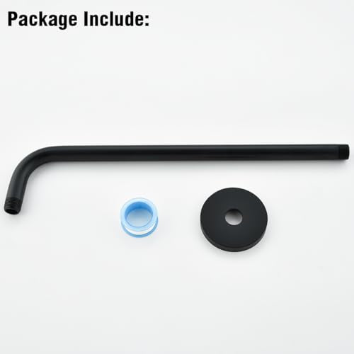RANDOM 16 Inch Shower Arm with Flange,Stainless Steel 90 Degree Rain Shower Head Extension Arm,Wall-Mounted Shower Head Arm for Fixed Shower Head,Matte Black.RD91018-16MB - color: 16″ Matte Black(Round Flange)