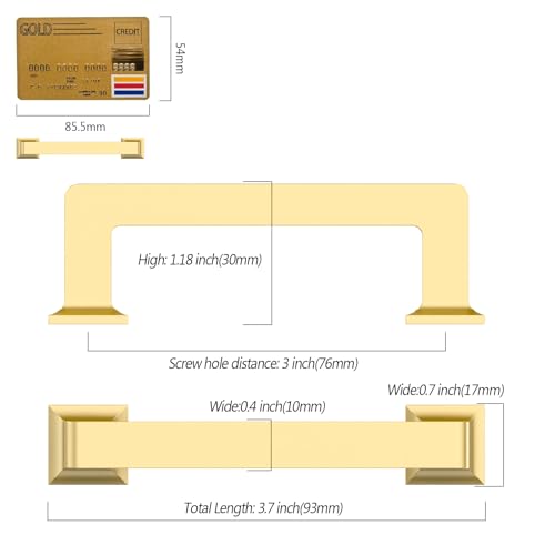 Amerdeco 10 Pack Brushed Gold Cabinet Pulls 3 Inch(76MM) Hole Centers Kitchen Cabinet Handles Cabinet Hardware Kitchen Handles for Cabinets Cupboard Handles Drawer Pulls ZH0019 - color: Brushed Gold, size: 3" Hole Center