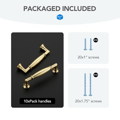 HOME EDIT Brushed Gold Cabinet Handles 3-3/4 Inch Pulls 10 Pack - color: Brushed Gold, size: 3-3/4 inches Hole Center