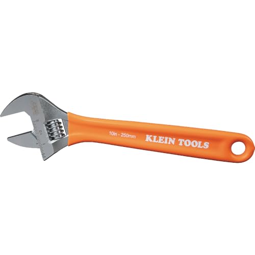 Klein Tools O50710 Adjustable Wrench, Precision Forged 1 1/2-Inch Extra-Capacity Jaw, SAE and Metric Scales, Plastic-Dipped Handle, 10-Inch