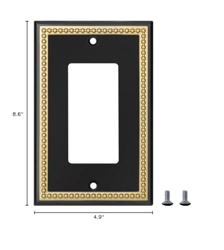 Pearled Frame Decorative Wall Plate Switch Plate Outlet Cover (Single Decorator 2PK, Black & Dark Golden) - style: Single Decorator 2PK