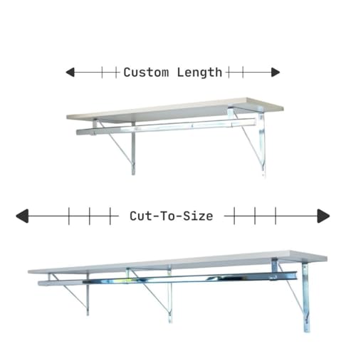Custom Cut-to-Size Premium Wall-Mounted Shelf with Rod and Bracket Kit. 3/4" Thick Shelves, 14 inches deep. Customize the Length from 16" up to 72". - color: Grey - Chrome, size: 16 - 44