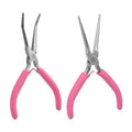 MANUFORE 2-Piece 6 Inch Pink Mini Needle Nose Pliers, Straight and 45° Bent - color: Pink