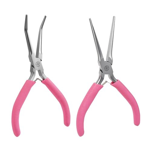 MANUFORE 2-Piece 6 Inch Pink Mini Needle Nose Pliers, Straight and 45° Bent - color: Pink