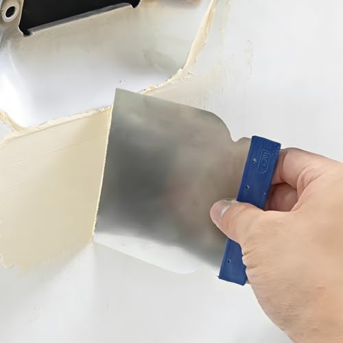 4 Pcs Metal Body Filler Spreader, Stainless Steel Putty Knife Set, Multipurpose Automotive Scraper Repair Tool for Applying Glaze, Plaster, Cement and Paint Fillers