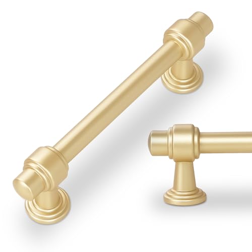 10 Pack Brushed Gold Cabinet Pulls 3-3/4 Inch(96mm) Hole Center Drawer Pulls Cabinet Hardware Kitchen Cabinet Handles for Bathroom Dresser Pulls - color: Brushed Gold, size: 3.75" Hole Center（96mm）
