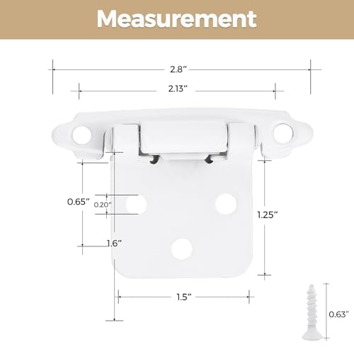 4 Pack 2 Pair White Cabinet Hinges, 1/2" Overlay Semi-Concealed Hinges - color: White, size: 1/2" Overlay