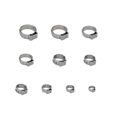 100pcs 10 Sizes Single Ear Hose Clamps Kit (5.8-30.1mm), 304 Stainless Steel Heavy Duty Cinch Clamp Rings Assortment for Fuel Line, Radiator, Vacuum Hose, Automotive & Plumbing - size: 5.8-30.1mm Assortment Kit