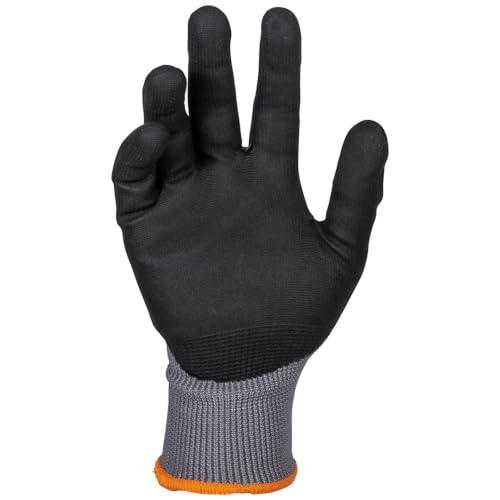 Klein Tools 60588 Work Gloves, Knit Dipped Cut Resistant ANSI A4 Nitrile Coated Gloves, HPPE Fabric, Touchscreen Capable, Medium, 2-Pair - style: Medium