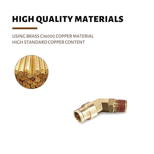45° Swivel Elbow Push-to-Connect Fittings, 5PCS Brass C36000 Male Elbow Connectors for Nylon Tubing in Pneumatic Systems (1/4"OD x 1/8" NPT) - size: 1/4"OD x 1/8" NPT