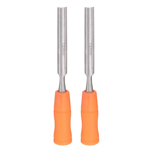 HARFINGTON 2pcs Wood Chisel 1/2" Carbon Steel Inner Beveled Edge Blade Wood Working Flat Chisel with Plastic Non-Slip Handle for Woodworking Carving DIY Projects, Orange - size: 1/2"