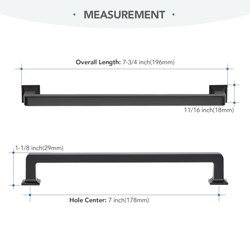 HOME EDIT Matte Black Cabinet Handles Zinc Pulls 7 Inch 5 Pack - color: Matte Black, size: 7 inches Hole Center
