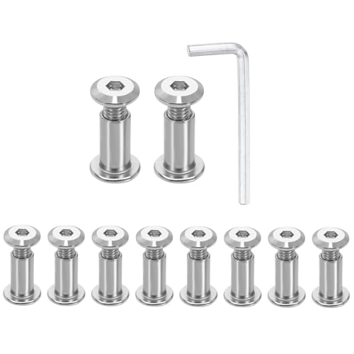 HARFINGTON 10 Set M6x12mm Hex Drive Socket Cap Bolt and M6x15mm Nuts with M4 Hex Wrench, Furniture Connector Bolts and Screws for Furniture Countersunk Belt, Silver - size: M6x12mm, M6x15mm