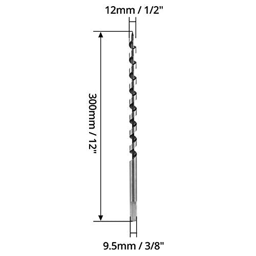 QWORK® Wood Auger Drill Bits, 12mm x 300mm, Cuts Shallow and Deep Holes in Wood, 1 Piece - size: 1/2 x 12 inch