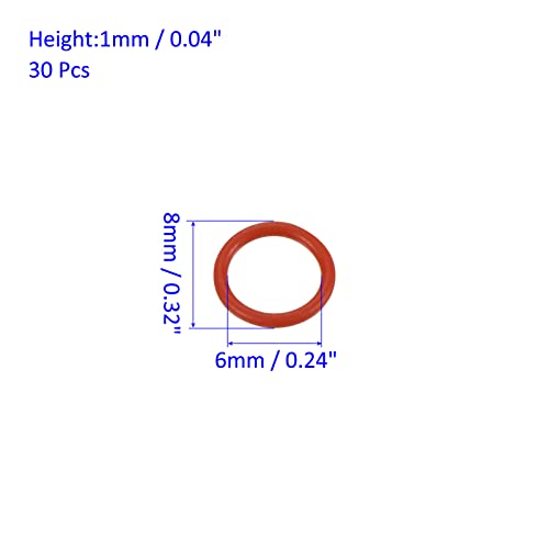 M METERXITY 30 Pack Silicone O-Rings - Garden Water Hose Rubber Sealing Gasket Ring, Soft & Elastic, Apply to Outdoor (6mmx8mmx1mm, Red) - size: 6mmx8mmx1mm