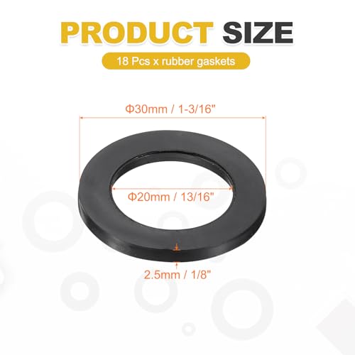uxcell 18Pcs Rubber Washers, 1 3/16 OD x 13/16 ID x 0.1" Thickness Flat Washers for Bolts Spacers, Shower Head, Plumbing, Hose Connecting - size: 1 3/16 OD x 13/16 ID x 0.1"