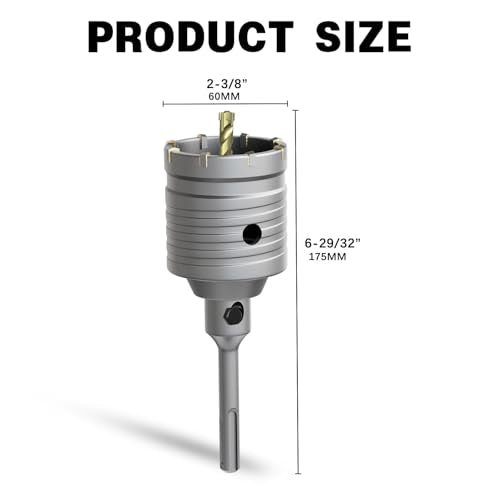 2-3/8" Concrete Hole Saw,60mm Masonry Hole Saw, with 110mm SDS Plus Shank Connecting Rod for Concrete Brick Cement Stone Wall Drilling Home Improvement - size: （2-3/8" 60mm）
