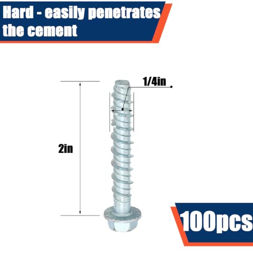Tandefio 100 Pack 1/4 x 2 Concrete Anchors and Screw Kits Galvanized - size: 1/4" X 2"