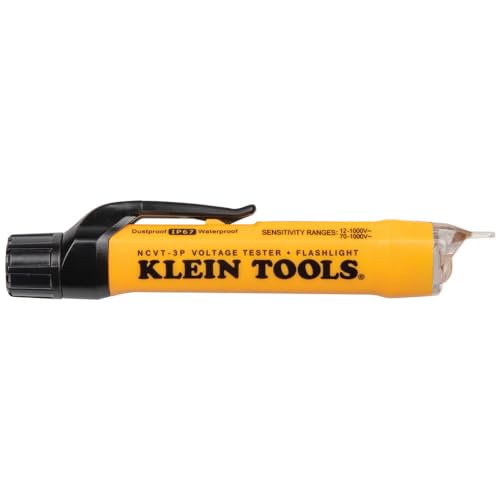Klein Tools NCVT3P Dual Range Non Contact Voltage Tester, 12 - 1000V AC Pen, Flashlight, Audible and Flashing LED Alarms, Pocket Clip - size: Dual Range NCVT