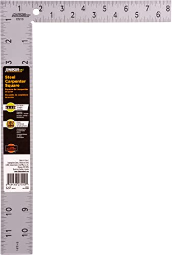 Johnson Level & Tool CS10 Professional Easy-Read Steel Carpenter Square, 8" x 12", Silver, 1 Square - size: 1 Count (Pack of 1)