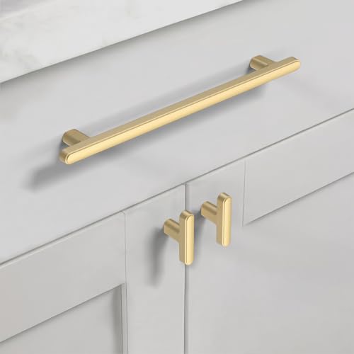 Asidrama 10 Pack 6.3 Inch(160mm) Brushed Gold Kitchen Cabinet Handles, Cabinet Pulls Kitchen Cabinet Hardware for Cupboard Drawer Pulls - color: Brushed Gold, size: 6.3" Hole Center, style: 10 Pack
