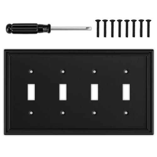 Matte Black Decorative Quad Toggle Light Switch Covers Wall Plate - size: 4 Toggle 1 Pack